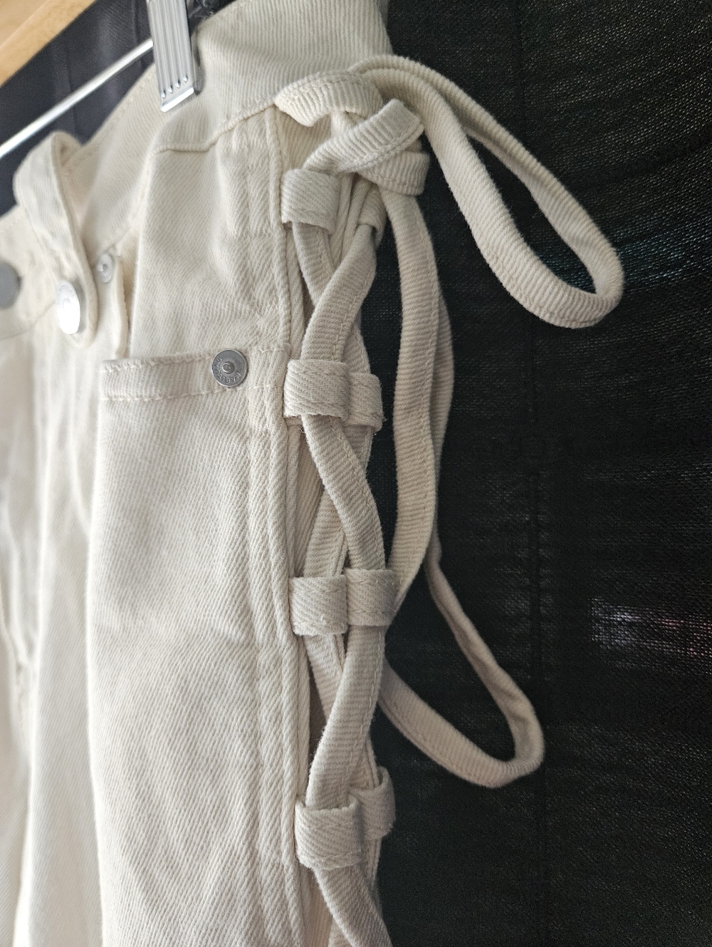 Habitual Side Lace Up High Rise Straight Leg Jeans Cream Off-White Size 6/28 - Picture 6 of 9